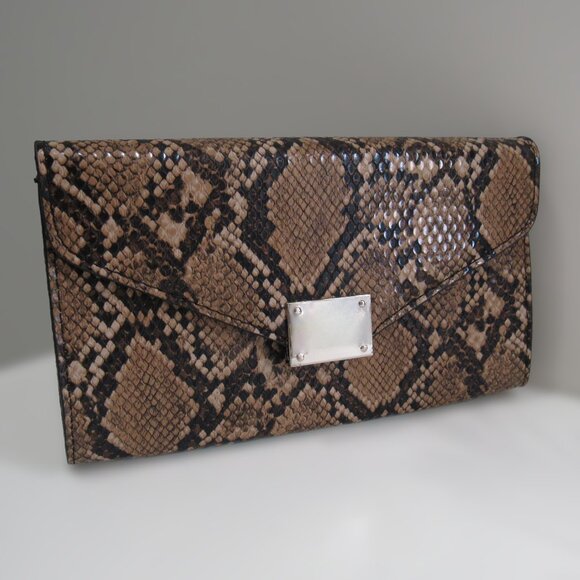 Express Brown Snake Print Clutch - Picture 1 of 4